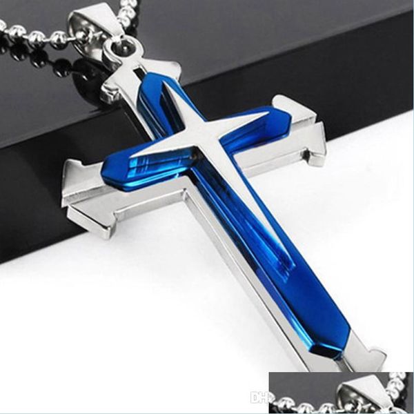 Collares pendientes Moda Mujer Hombre Acero inoxidable Cruz Colgantes Collar Cadena Titanio Joyería religiosa Latina Navidad Punk Cl Dhmq3