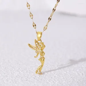 Pendentif Colliers Mode Femmes Collier Cuivre Bijoux Lumière De Luxe Créatif Zircon Ange Fée Festival Cadeau De Fête