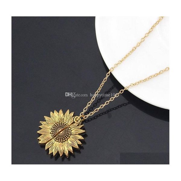 Pendentif Colliers Mode Femmes Chandail Chaîne Tournesol Collier Médaillon Ouvert Vous Êtes Mon Soleil Pendentif Colliers Résine Fleur Fille Dh9Lb