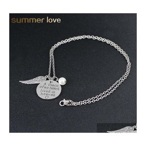 Colliers pendentifs mode écrire un morceau de mon coeur vit au paradis collier rond pour les femmes souvenir mot imitation perle ange Dh7Vx