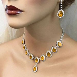 Colliers pendants Collier en cristal jaune Joullier de mariage accessoires brillants haut de gamme bijoux cool style européen et américain