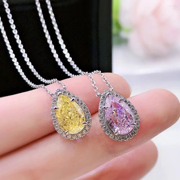 Pendentif Colliers Mode Jaune / Rose Zircon Cubique Collier Pour Femmes Tempérament Clavicule Chaîne Partie Beau Cadeau Bijoux