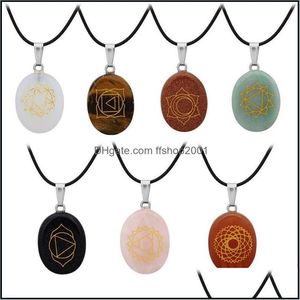 Colliers pendents Fashion Yoga Symbole Naturel Stone Chakra Rose Quartz Reiki Gu￩rir Crystal Chakras Collier pour femmes bijoux Drop Dhbnc