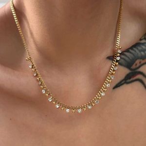 Colliers pendentifs Collier de zircon mode Collier en acier inoxydable doré 2024 Tendance bijoux gothique cadeau gratuit Q240430