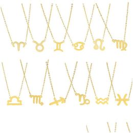 Pendentif Colliers Mode Signe Du Zodiaque 12 Constellation Pendentifs Charme Chaîne En Or En Acier Inoxydable Tour De Cou Pour Femmes Filles Jewe Dhgarden Dhlw0