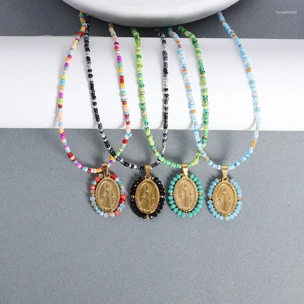 Pendentif Colliers À La Mode Et Belle Vierge Marie Collier De Perles Pour Hommes Femmes Catholique Amulette Prière Pop Bijoux