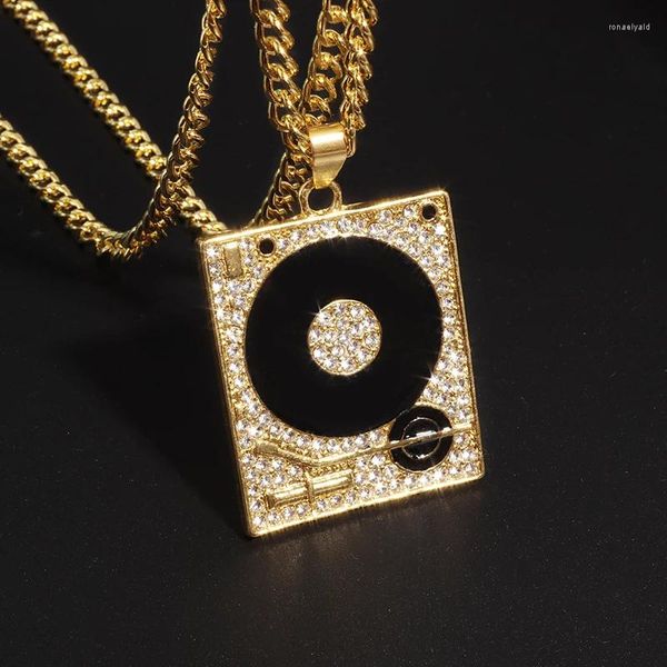 Collares colgantes Moda y creativa con incrustaciones de circón blanco Música Gramófono Disco de vinilo Collar Hip-Hop Rock Regalo para hombres Mujeres