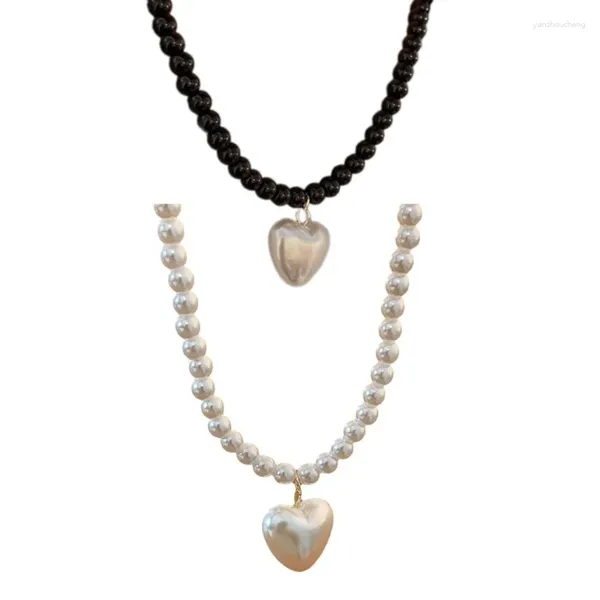 Pendentif Colliers Collier de coeur à la mode Dainty Simple mais Perles Chaîne de clavicule perlée F19D