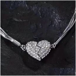 Pendentif Colliers À La Mode Luxueux Zircon Coeur Magnétique Mtilayer Collier Délicat Design Sens Cadeau Fiançailles Pour Les Femmes Drop D Dhosf