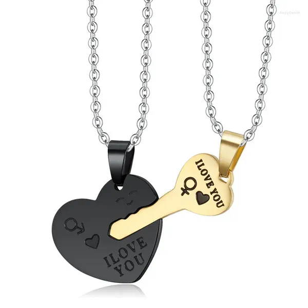 Collares colgantes Moda minimalista Pareja romántica Collar Creativo en forma de corazón Llave de acero inoxidable Joyería para hombres y mujeres