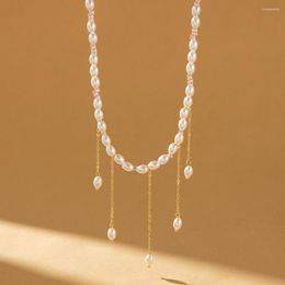 Pendentif Colliers Collier de cristal de perles de riz à la mode pour femmes à la mode et charmante chaîne de cou de femmes bijoux de clavicule en gros