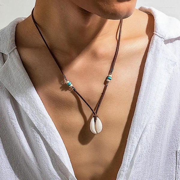 Collares colgantes Cadena de cuerda simple de moda de verano con collar de concha de acrílico para vacaciones de hombres Accesorios para el cuello de playa