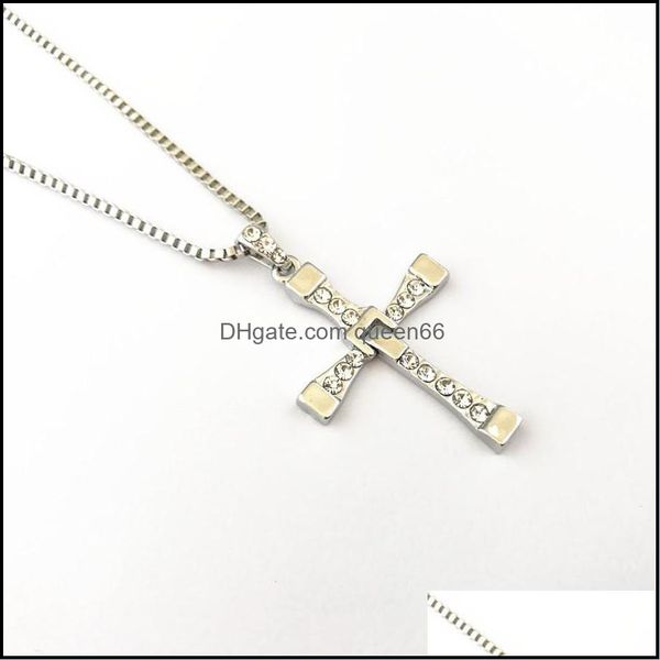 Colliers pendants Fast and Furious Toretto Cross Collier Classic Movie Show Personality Fshion Metal Rhinestone Bijoux pour G DHY8T