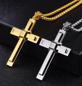 Colliers pendants Fate Love High Polished Gold Crystals en acier inoxydable Grand Énorme croix Men039 Collier chaîne 3 mm 24 pouces4123988