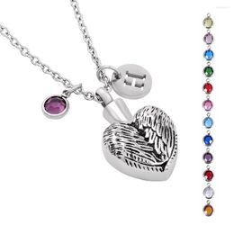 Collares pendientes Collar de urna de cremación de corazón de pluma para cenizas con cadena de 20 "Kit de llenado de letras de cristal gratis