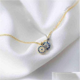 Pendentif Colliers Femme Dainty 925 Sterling Sier 14K Collier en or Collier ras du cou Cercle Pave Diamant Turquie Mauvais Yeux Cz Drop Livraison Dhtap