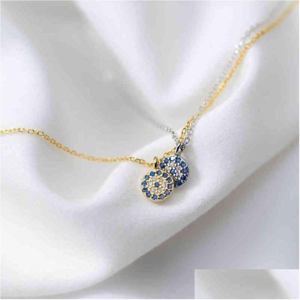 Collares colgantes Dainte 925 Sterling Sier 14K Gold Choker Circle Pave Diamond Turquía Evil Ojeros Cz Drop entrega J3025