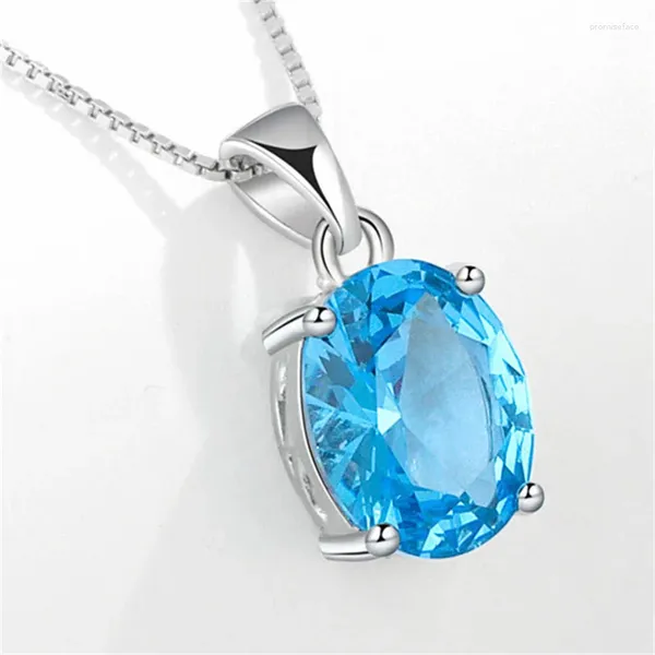 Collares colgantes Femenino Luxury Lake Blue Stone Big Oval Clavicle for Women Silver Color de circón Collar Collar Joyería