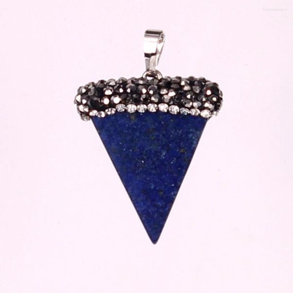 Pendentif Colliers Femme Mâle Vintage Pyramide Triangle Point de Guérison Chakra Quartz Naturel Lapis Perles Jaunes Pierre Gemme