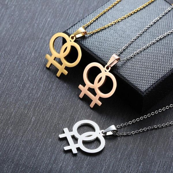 Pendentif Colliers Symbole Féminin Pour Femmes Trois Couleurs En Acier Inoxydable Lesbienne Casual LGBT Bijoux