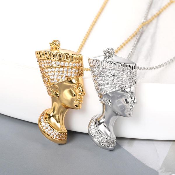 Pendentif Colliers Féminisme Égyptien Reine Néfertiti Collier Chaîne Unisexe Or Africain Pour Les Femmes Bijoux En Acier Inoxydable Zircon PendentifPenda