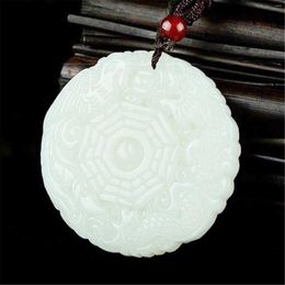 Colliers pendants Feng Shui Lucky Tai Chi Diagramme Yin Yang Bagua White Nephrite Dragon et Phoenix Collier pour hommes Femmes Afghan Jade