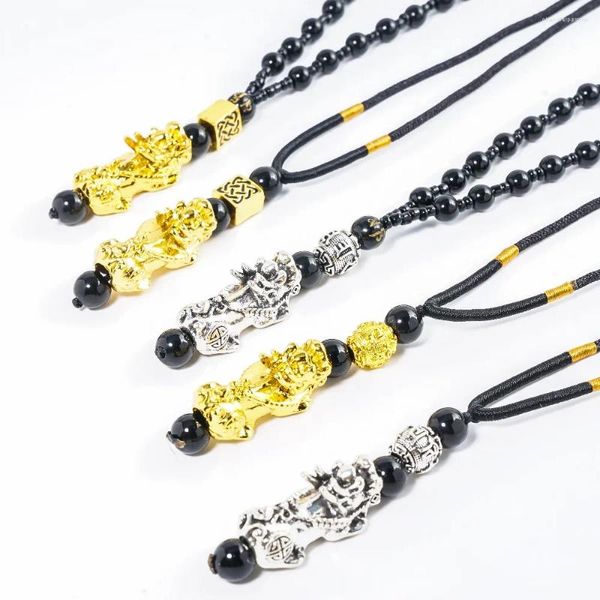 Collares colgantes Feng Shui Unisex Pixiu Collar de seis caracteres Natural Obsidian Bead Health Lucky Rich Buddha Cadena de cuerda