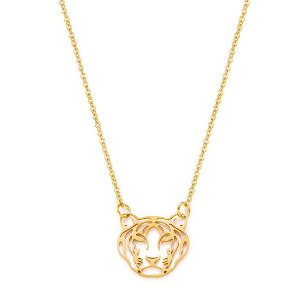 Colliers pendentifs sans fièvre en acier inoxydable tête de tigre collier pour femmes couleur or évider animal mignon bijoux cadeau