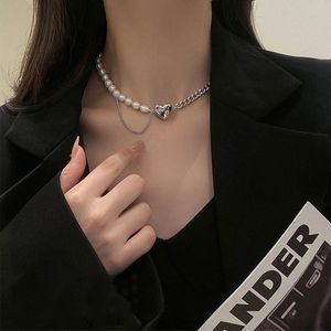 Hangende kettingen vind me mode temperament imitatie parel sleutelbeen ketting eenvoudige hartlegering choker ketting nek voor vrouwelijke accessoires