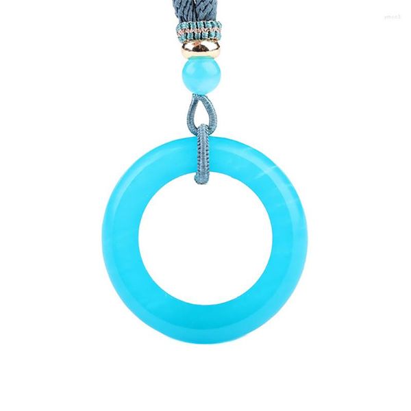 Collares con colgante fino azul claro verde Tianhe colgantes de piedra Natural seguro hebilla suéter collar de cadena para mujer chica joyería