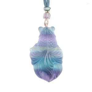 Pendentif Colliers Fine Naturel Fluorite Pierre Pendentifs Sculpté Poisson Rouge Pull Chaîne Collier Chance Pour Femmes Hommes Noble Bijoux