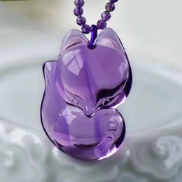 Pendentif Colliers Fine Violet Cristal Naturel Sculpté À La Main Neuf Queues Pendentifs Collier Chance Pour Les Femmes Aide Mariage Bijoux De Mode