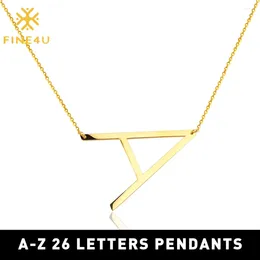 Pendentif Colliers FINE4U N237 Grande lettre Alphabet Pendentifs initiaux Collier en acier inoxydable Longue chaîne Nommé Bijoux