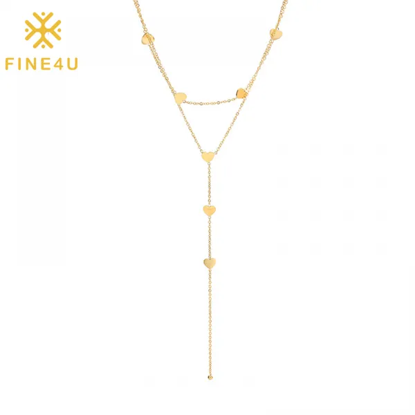 Collares colgantes FINE4U N905 Gargantilla inicial en capas delicada Color dorado hecho a mano Collar de corazón pequeño Regalo de joyería minimalista