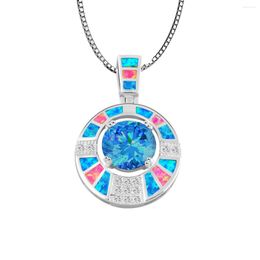 Pendentif Colliers Feu Bleu Opale Océan Coloré Cercle Collier Pendentifs Bijoux De Mode Pour Femmes Filles Goutte