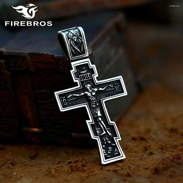 Pendentif Colliers Firebros 2024 Acier inoxydable Croix orthodoxe Jésus Crucifix Collier Hommes Protection religieuse Bijoux Drop