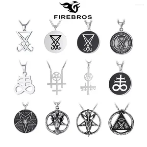 Pendentif Colliers Firebros Ne se fanent jamais en acier inoxydable Pentagram Chèvre Satan Lucifer Collier Hommes Vintage Goth Punk Bijoux Drop