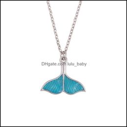 Pendentif Colliers Queue De Poisson Collier Océan Mer Bleu Baleine Sirène Beautifly Bijoux De Luxe Lumineux Bébé Dhuwr