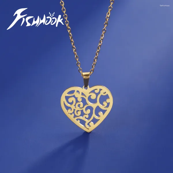 Colliers pendants Collier de coeur de poisson Collier Filigree Chain Supernatural Amulet Gift For Woman Man Color Color en acier inoxydable Bijoux creux