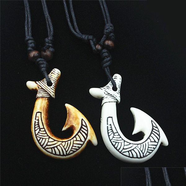 Pendentif Colliers Hameçon Imitation Os Collier Nouvelle-Zélande Ethnique Tribal Style Maori Pendentifs En Gros Drop Delivery Bijoux Dhzyd