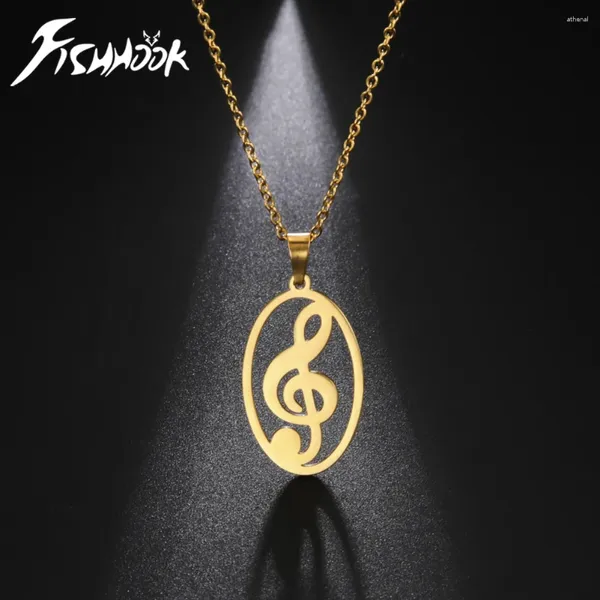 Colliers pendants Fishhook Music Note Treble Collier Musical G Clef Chain Gift For Woman Man Gold Couleur en acier inoxydable Bijoux de mode