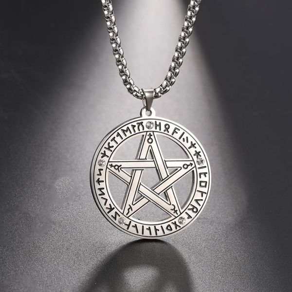 Pendentif Colliers Hameçon Surnaturel Collier Pentagramme Wiccan Viking Chaîne Aîné Cadeau Pour Hommes Pentacle Cercle De Rune Talisman JewelryPe