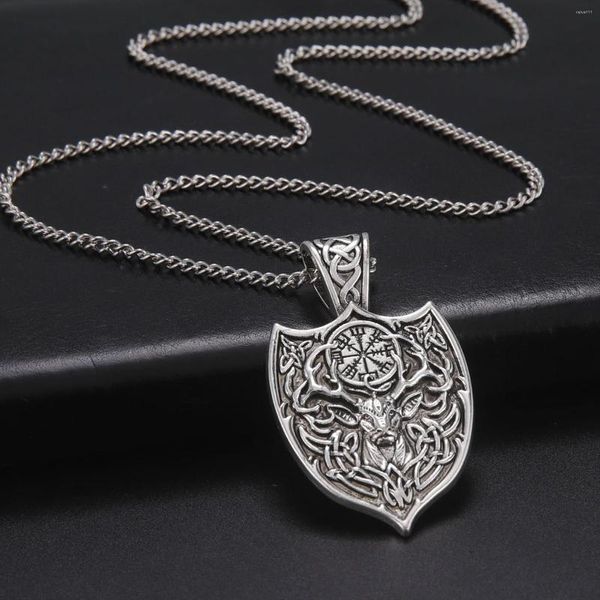 Collares pendientes Fishhook Viking Deer Animal Knotwork Collar Stag Spirit Vegvisir Símbolo Amuleto Cadena Regalo sobrenatural para hombre Mujer