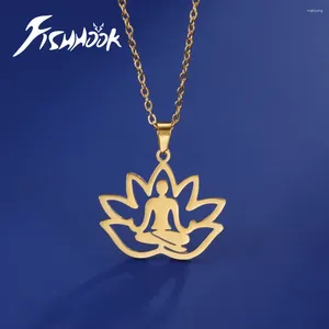 Colliers pendants Collier de fleur de yoga à poisson Collier de fleur de fleur Collier surnaturel Gift pour femmes Homme Gold Couleur en acier inoxydable Bijoux de mode