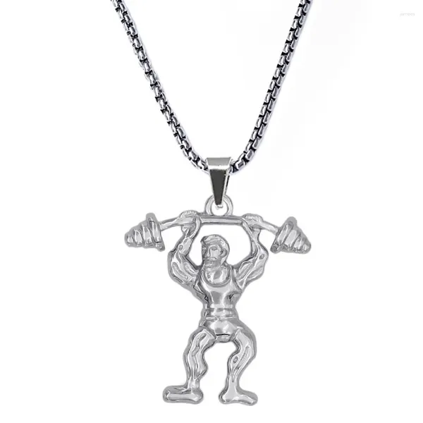 Collares colgantes Accesorios de fitness Hombres musculosos fuertes Levantamiento de pesas Collar de metal Símbolo de poder Joyería de gimnasio