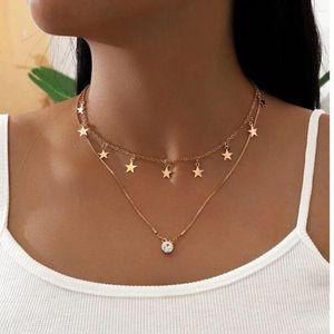 Pendentif colliers étoile à cinq branches Sequin pour femmes femme 2023 Vintage multiniveau or couleur cristal chaîne bijoux cadeau