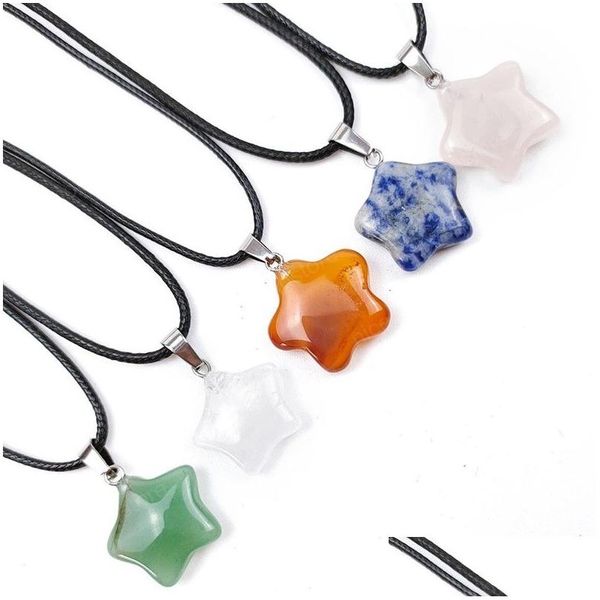 Pendentif Colliers Étoiles à cinq branches Étoile de mer Cornaline Agate Gem Reiki Guérison Cristal Rose Quartz Pour Collier Accessoires Naturel Dhhz8