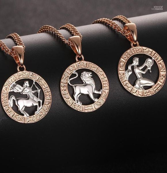 Collares colgantes FJ 12 Signo del zodiaco 585 Rosa Mezclado Color oro blanco Constelación Colgantes Joyería Géminis Elle224716128