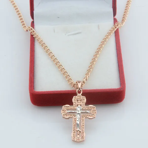 Pendentif Colliers FJ Mens White Cross Femmes 585 Rose Gold Couleur Collier Pendentifs