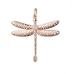 Hanger Kettingen FJ Vrouwen Grote 585 Rose Goud Kleur Dragonfly Witte Kubieke Zirkoon Sieraden